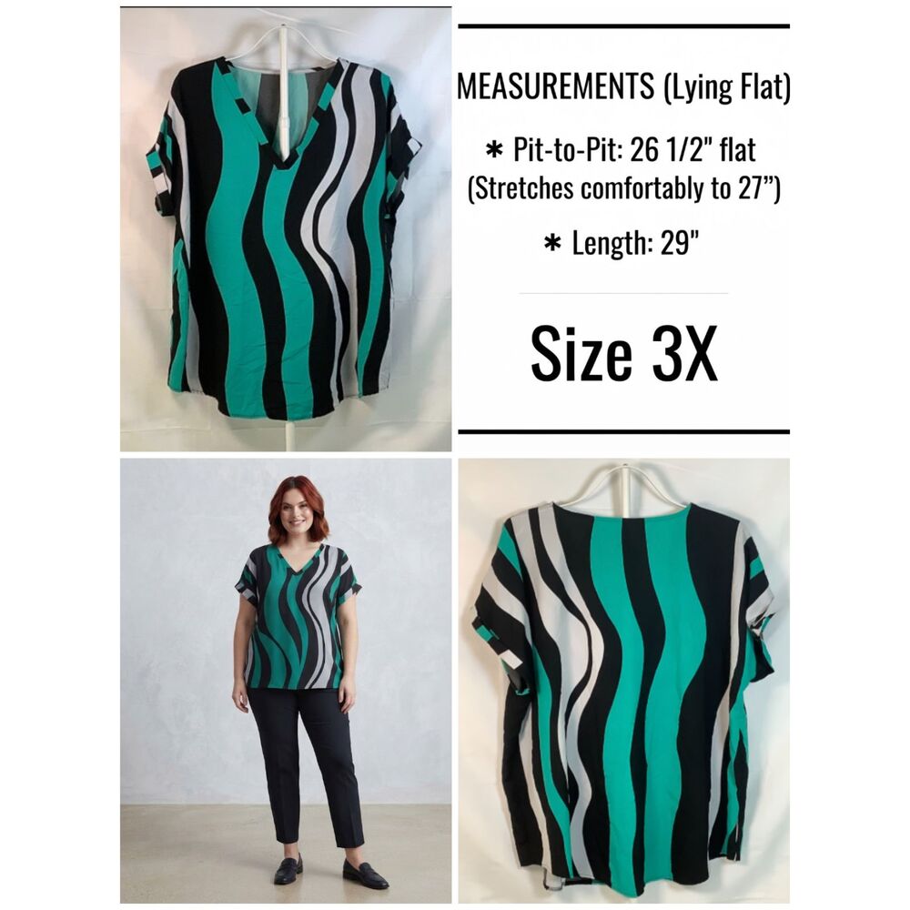 SHEIN Curve Clasi Wavy Stripe Batwing Blouse - Plus Size 3X (Fits 22/24)